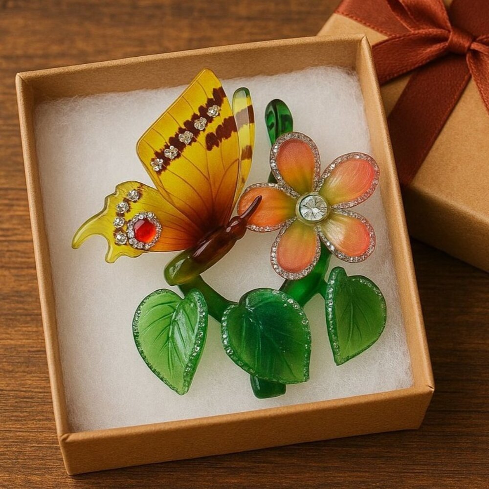 Ashton Drake Glass Butterfly Ornament Beckoning Blossom VTG Crystal Art Keepsake